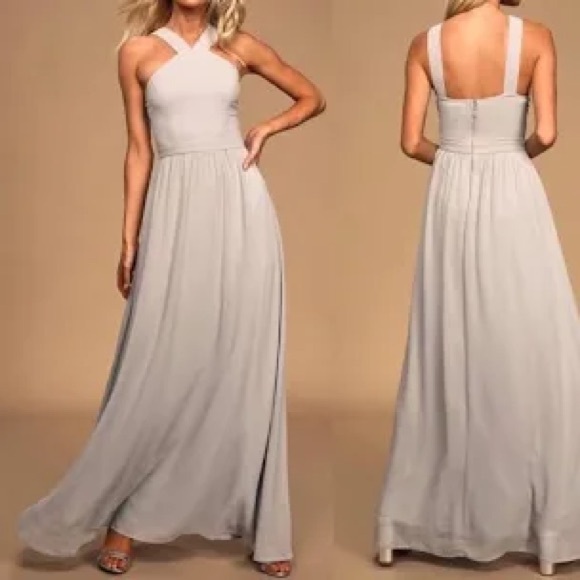 Lulus Dresses & Skirts - Lulus Dress Womens XS Air Of Romance Maxi Light Pink / Taupe Halter Evening Gown